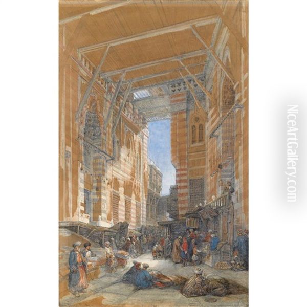 Bazaar Of The Silk Mercers, Cairo Oil Painting by David Roberts