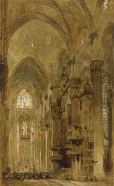 Sketch Of The Interior Of The Duomo, Milan Oil Painting by David Roberts