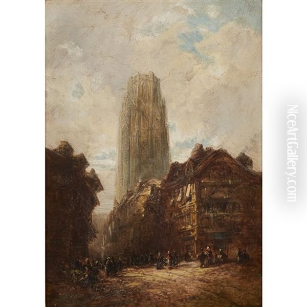 View Of Rouen Cathedral Oil Painting by David Roberts