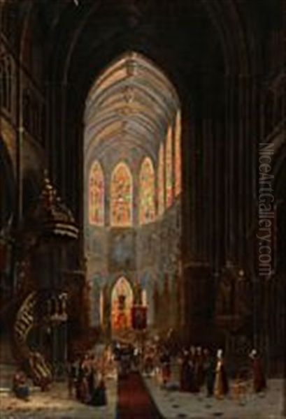 Interior From The Church Of St. Jacques In Dieppe Oil Painting by David Roberts