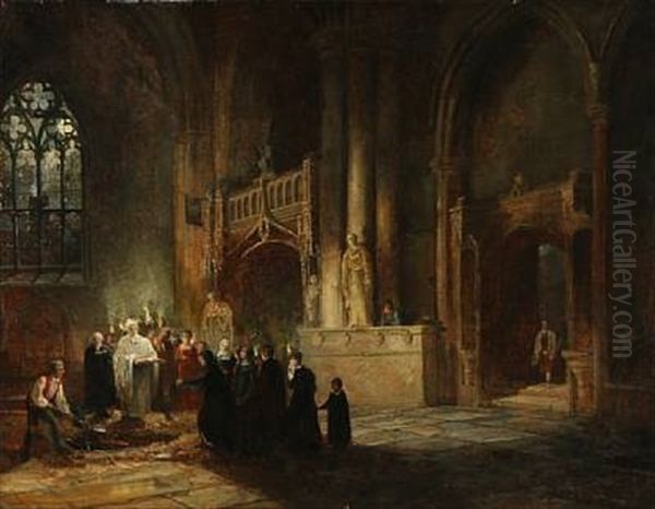 A Funeral In A Cathedral Oil Painting by David Roberts