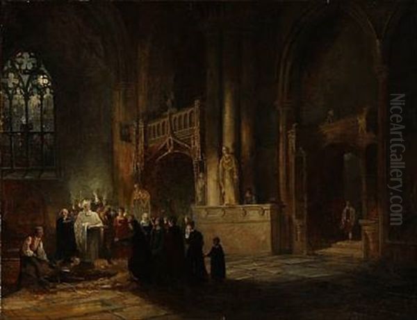 A Funeral In A Cathedral Oil Painting by David Roberts