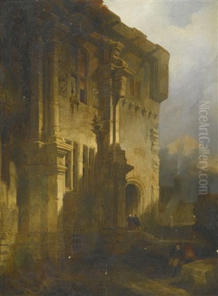 Part Of The South Front Of The Courtyard Of Falkland Palace Oil Painting by David Roberts