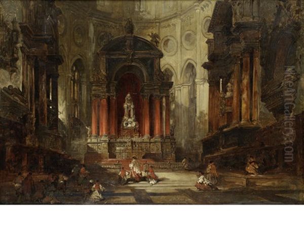 Interior Of Antwerp Cathedral Oil Painting by David Roberts