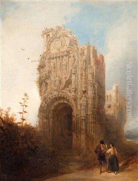 Figurer Framfor Ruin Oil Painting by David Roberts