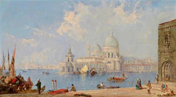 In Venedig, Blick Auf Santa Maria Della Salute, Im Hintergrund Die Giudecca Oil Painting by David Roberts