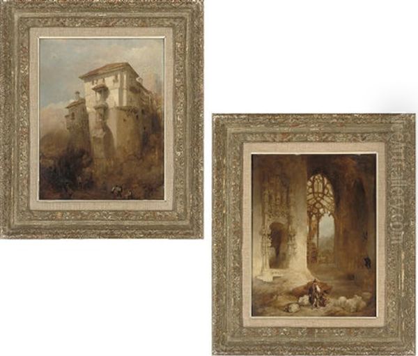 The Convent Of The Carmelites, Burgos (+ On The Darro, Grenada; Pair) Oil Painting by David Roberts