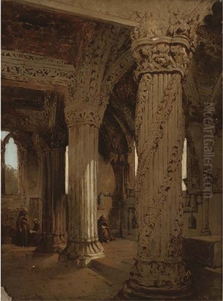 The Prentice Pillar, Roslyn Chapel Oil Painting by David Roberts