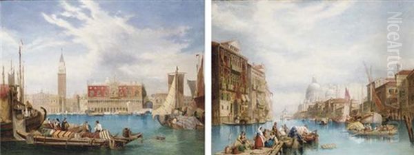 The Grand Canal, Venice (+ The Doge's Palace From The Bacino; Pair) Oil Painting by David Roberts