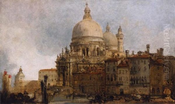 A View Of The Church Of Santa Maria Della Salute, On The Grand Canal, Venice, With The Dogana Beyond Oil Painting by David Roberts