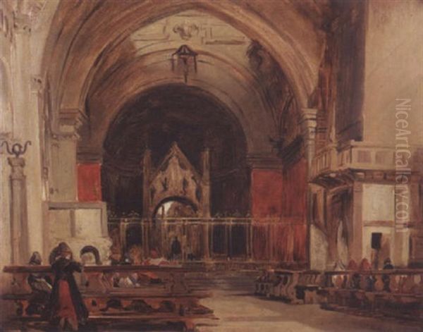 Interior Of Cathedral Oil Painting by David Roberts