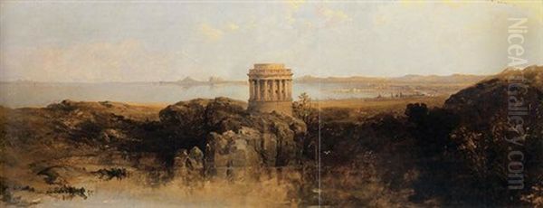 The Entrance To The Firth Of Forth, With A Proposed Reconstruction Of The Temple Of The Sybil, At Tivoli, On The Rock Of Dunapie, In Queen's Park, Edinburgh Oil Painting by David Roberts