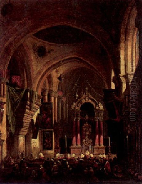 View Of The Interior Of The Cathedral Of Angouleme Oil Painting by David Roberts