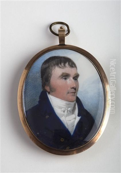 Portrait Miniature Of A Gentleman In A Blue Coat Oil Painting by Andrew Robertson