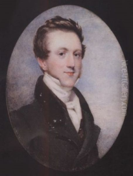 Robert John Bunyon Wearing Dark Grey-green Coat With Black Collar, Brown Waistcoat, White Stock And Cravat Oil Painting by Andrew Robertson