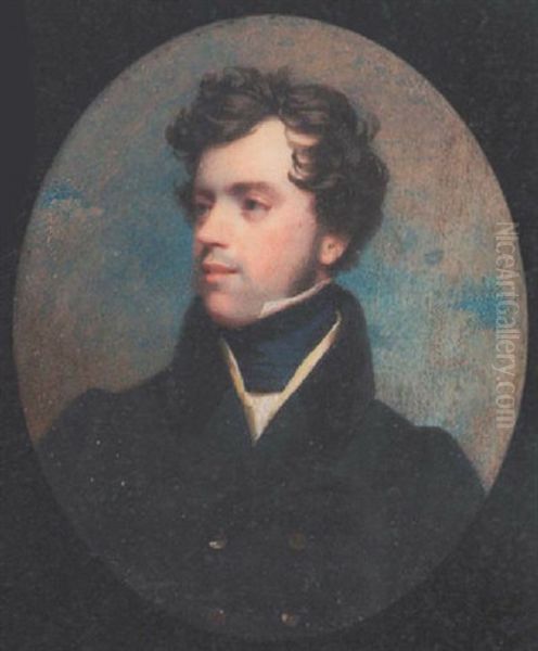 A Gentleman (the Poet Thomas Moore?), Wearing Dark Grey Coat With Black Collar, Pale Yellow Waistcoat, White Shirt And Blue Stock Oil Painting by Andrew Robertson