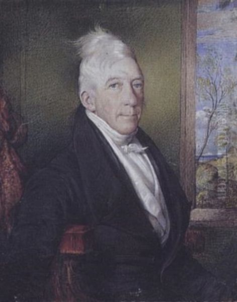 Mr. Doherty, Seated Before An Open Window, Wearing Black Suit, White Waistcoat And Stock Oil Painting by Christina Robertson