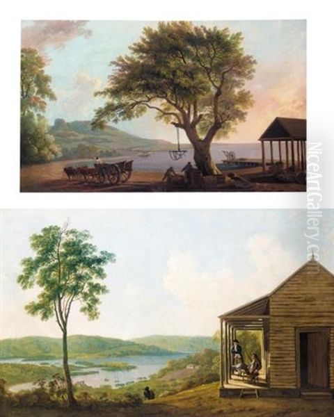 Unloading Cargo By The Shore, At Port Morant, Jamaica (+ Two Gentlemen Surveying Their Estate In Jamaica; 2 Works) Oil Painting by George Robertson