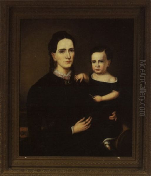 Portrait Of Mrs. George M. Chishelm And Her Daughter Oil Painting by George J. Robertson