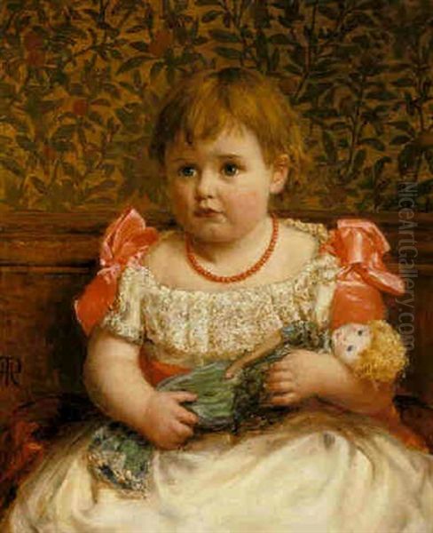 Portrait Of A Little Girl Wth Her Doll Oil Painting by Henry Robert Robertson