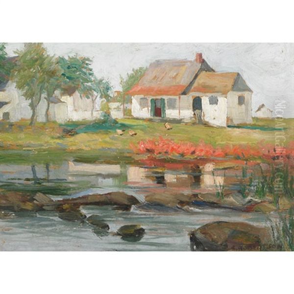 Homestead By A Stream Oil Painting by Sarah Margaret Armour Robertson