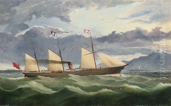 A Merchant Navy Steamer Approaching The Coast, Potentially Port Chalmers, New Zealand Oil Painting by Thomas Robertson