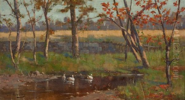 View Of A Pond Oil Painting by Tom Robertson