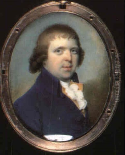 Sir Henry Jebb (d. Feb. 1810) In Blue Coat, Yellow Waistcoatand Frilled White Stock Oil Painting by Walter Robertson