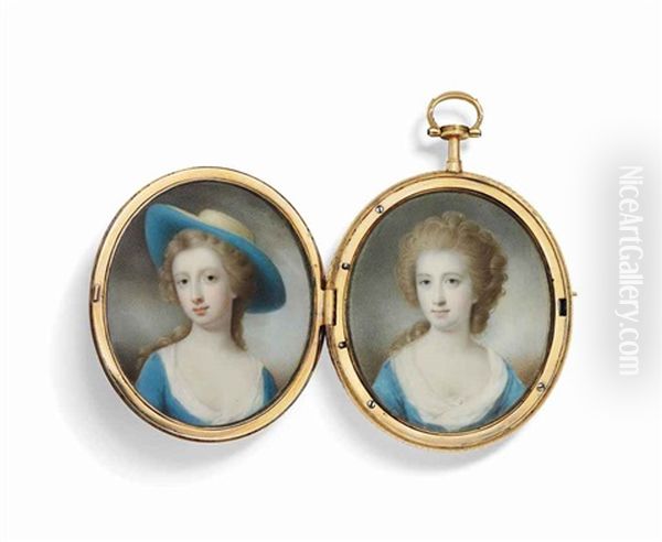 A Pair Of Miniatures Of Two Girls, One Called Jane, Countess Of Kingston, Nee Caulfeild (1737-1784) by Charles Robertson