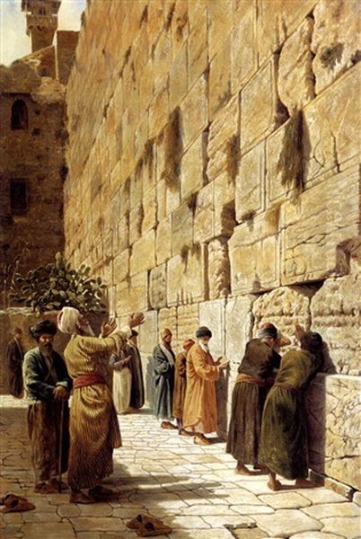 The Wall Of Wailing - Jerusalem Oil Painting by Charles Robertson