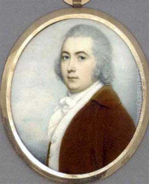 A Young Gentleman In Toffee-coloured Coat, White Waistcoat And Cravat, Powdered Hair Oil Painting by Charles Robertson