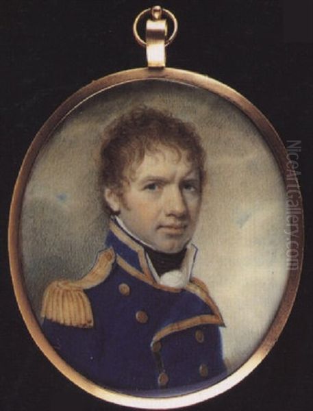 A Naval Officer Wearing Blue Uniform With Gold Trim, Buttons And Epaulettes, White Waistcoat, Cravat And Black Stock Oil Painting by Charles Robertson