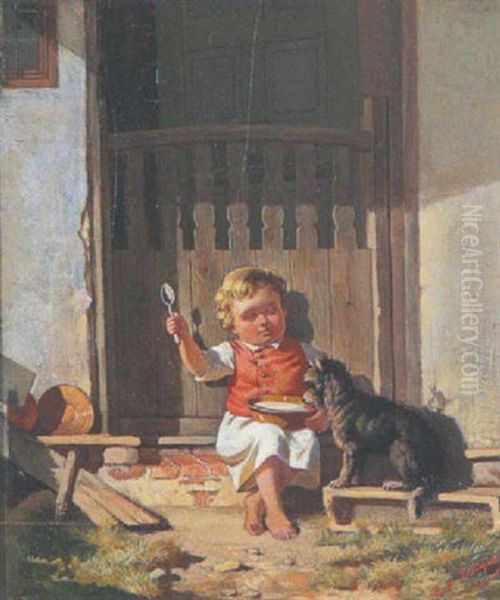 Ein Bauernkind Mit Seinem Hund Oil Painting by Carl Robiczek