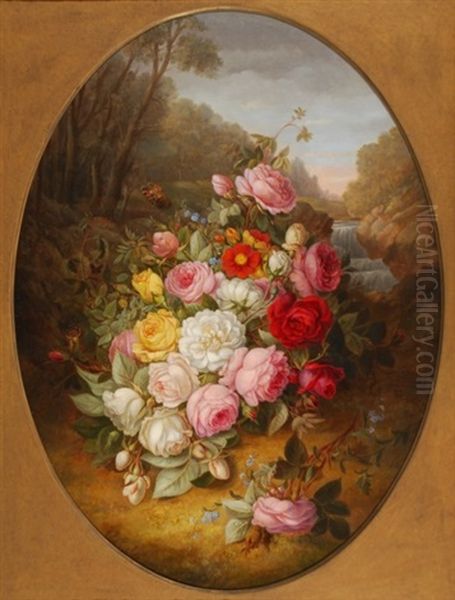 Buisson Fleuri Dans Un Paysage Oil Painting by Jean-Baptiste Robie