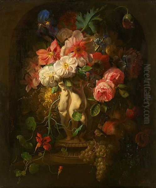 Sculpture Aux Amours Garnie De Fleurs Et De Fruits Oil Painting by Jean-Baptiste Robie