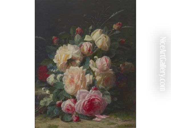 A Still Life With Roses Oil Painting by Jean-Baptiste Robie