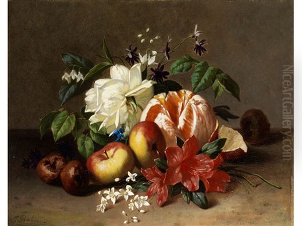 Stilleben Mit Blumen Und Fruchten Oil Painting by Jean-Baptiste Robie