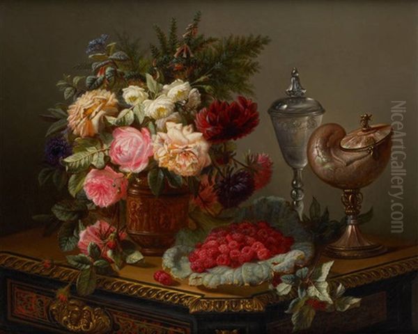 Composition Aux Framboises, Au Nautile Et Aux Roses Oil Painting by Jean-Baptiste Robie