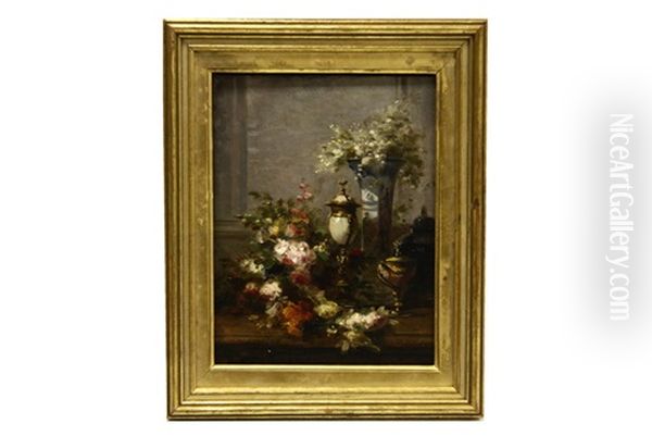 Still Life With Flowers And Gilt Chalices Oil Painting by Jean-Baptiste Robie