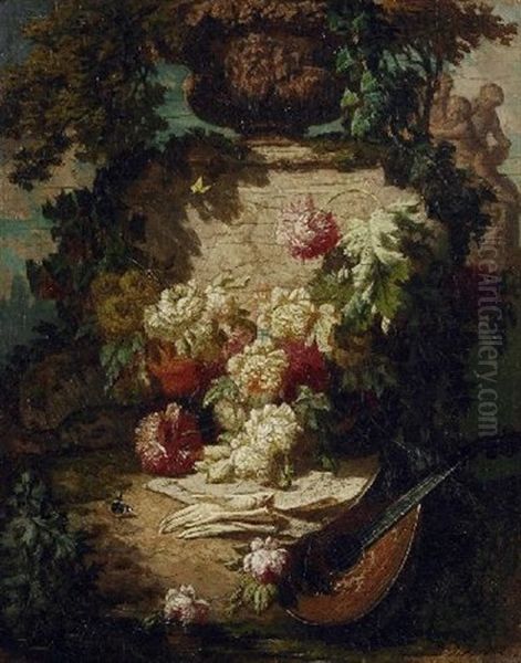 Blumenstilleben Mit Laute Und Handschuhen Oil Painting by Jean-Baptiste Robie