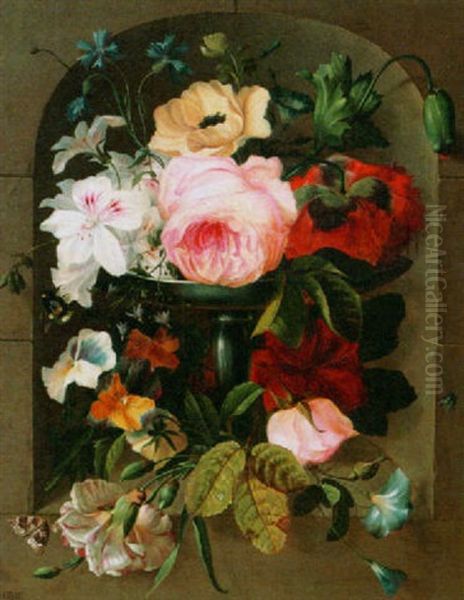 A Still Life Of Flowers On A Dish Oil Painting by Jean-Baptiste Robie