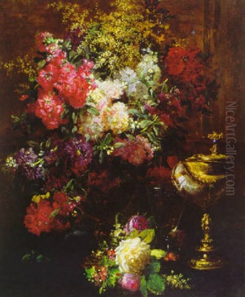 Floral Still Life With An Ormolu Vase Oil Painting by Jean-Baptiste Robie