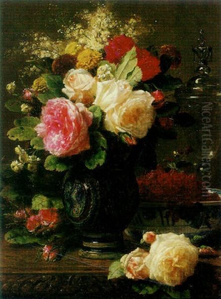 Still Life With Roses Oil Painting by Jean-Baptiste Robie