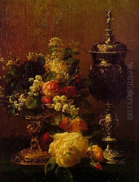 Still Life With Flowers And Urn Oil Painting by Jean-Baptiste Robie