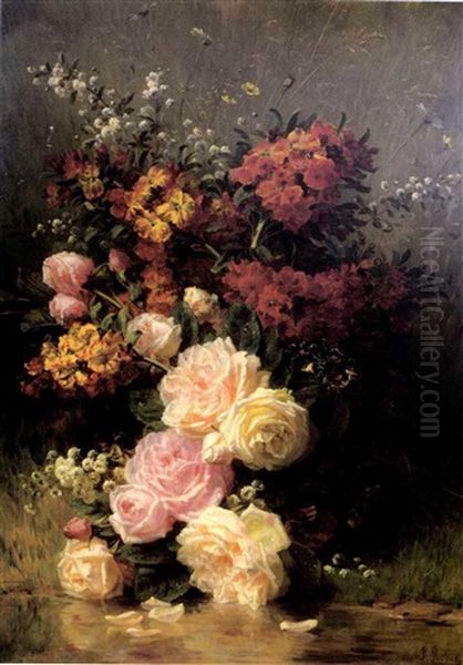 Bouquet De Fleurs Au Bord De L'eau Oil Painting by Jean-Baptiste Robie