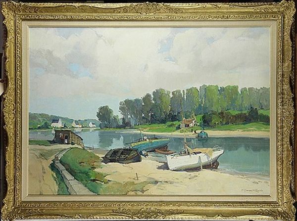 Sur La Riviere De Morlaix - Finistre Oil Painting by Georges Robin