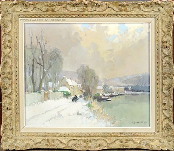 Neige A Bougival Oil Painting by Georges Charles Robin