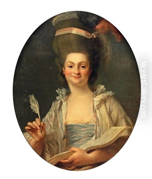 Portrait De Madame Louis Faisant De La Musique Oil Painting by Jean Baptiste Claude Robin