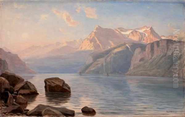 Le Lac Suisse Des Quatre Cantons Oil Painting by Paul Gustave Robinet