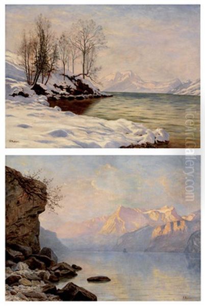 Paysages De Neige (2 Works) Oil Painting by Paul Gustave Robinet